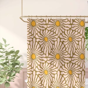 Funky Pink Daisy Sunflower Shower Curtain | Retro Botanical Bath Accessory | Vintage Boho 60s 70s Bathroom | Colorful Maximalist Home Decor