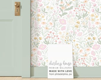Small Pink Wildflower Wallpaper | Peel and Stick, PrePasted, Unpasted | Pastel Coquette Cottagecore | FL096-ROSE