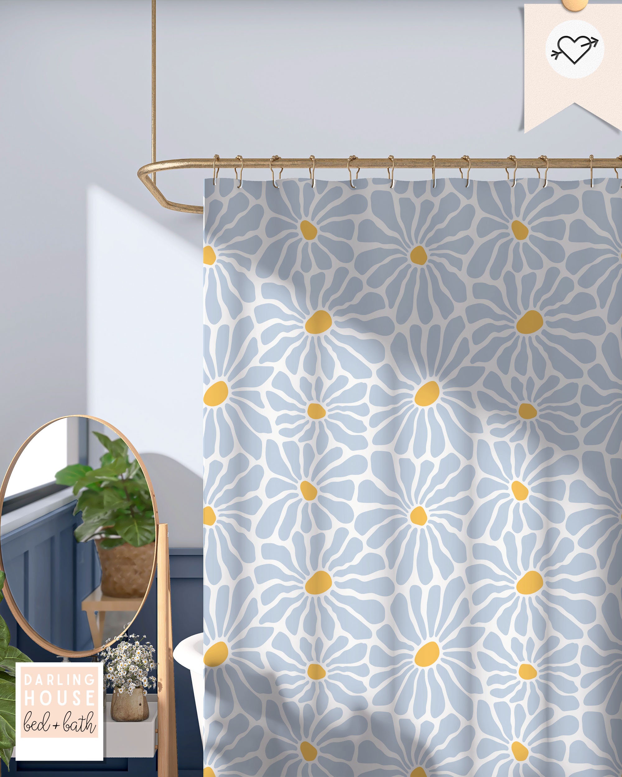 thumbnail image 2 of APROPHIC 4PCS Farmhouse Shower Curtain Sets For Bathroom, Blue Daisy Floral Rustic 2 of 13