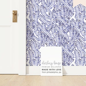 Navy Blue Watercolor Botanical Wallpaper | Premium Removable Peel Stick | Preppy Coastal Bedroom Bathroom | Colorful Maximalist Decor |BT012