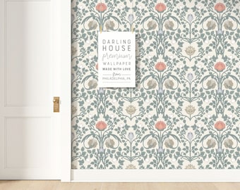 William Morris Floral Wallpaper | Premium Removable Peel Stick | Sage Green Art Nouveau Mural | Vintage Botanical Wall Decor | FL076-M