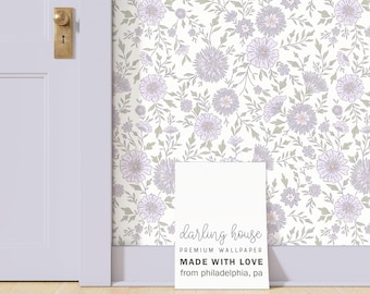 Pastel Purple Wildflower Wallpaper | Peel and Stick, PrePasted, Unpasted | Coquette Cottagecore Floral | FL010-LAV