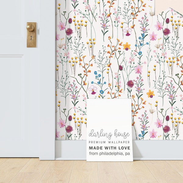 Colorful Wildflower Wallpaper | Peel and Stick, PrePasted, Unpasted | Boho Floral Cottagecore Decor | FL011