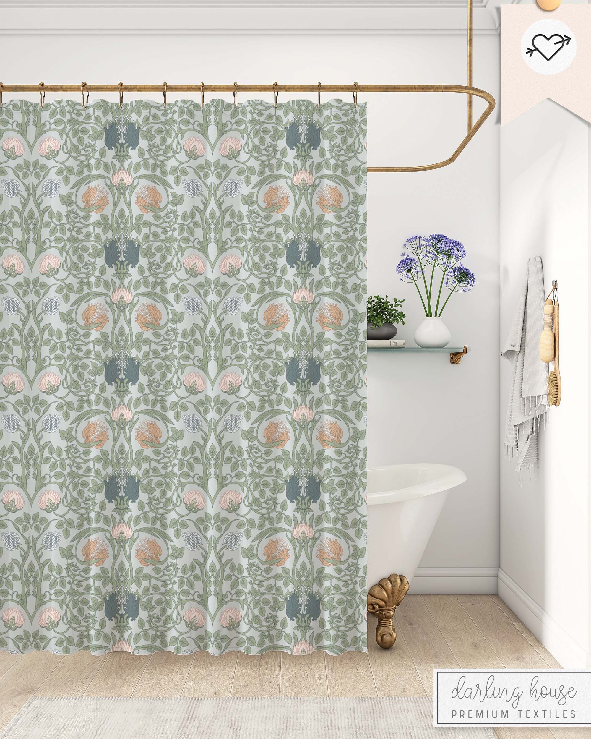 Sage Boho Shower Curtain, Shower Curtain Boho Housewarming  Vtg NOS Westone Luxury Sateen Shower Curtain Soft Green Jacquard Damask READ main image 1