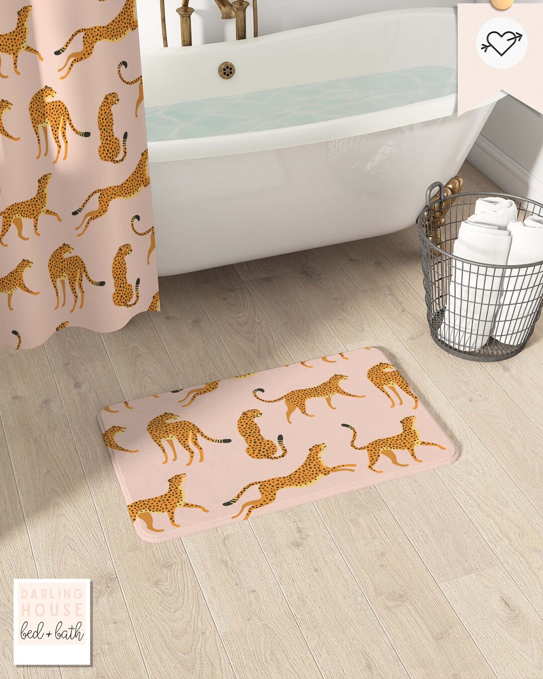 Retro Pink Leopard Bath Mat Matching Shower Curtain Set Etsy