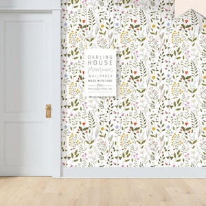Colorful Wildflower Wallpaper | Premium Removable Peel Stick | Girls Bedroom Bathroom Nursery Mural | Floral Cottagecore Wall Decor |FL054-W