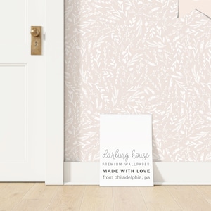 Boho Blush Pink Wildflower Wallpaper | Minimalist Floral Removable Peel Stick | Preppy Girls Bedroom Bathroom Nursery Wall Decor | BT019-B