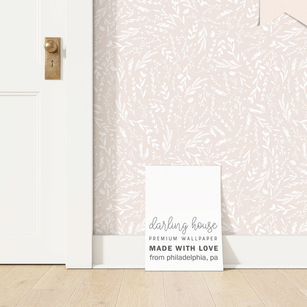 Minimalist Blush Pink Wildflower Wallpaper | Premium Removable Peel Stick | Boho Botanical Bedroom Bathroom | Floral Nursery Decor | BT019_1