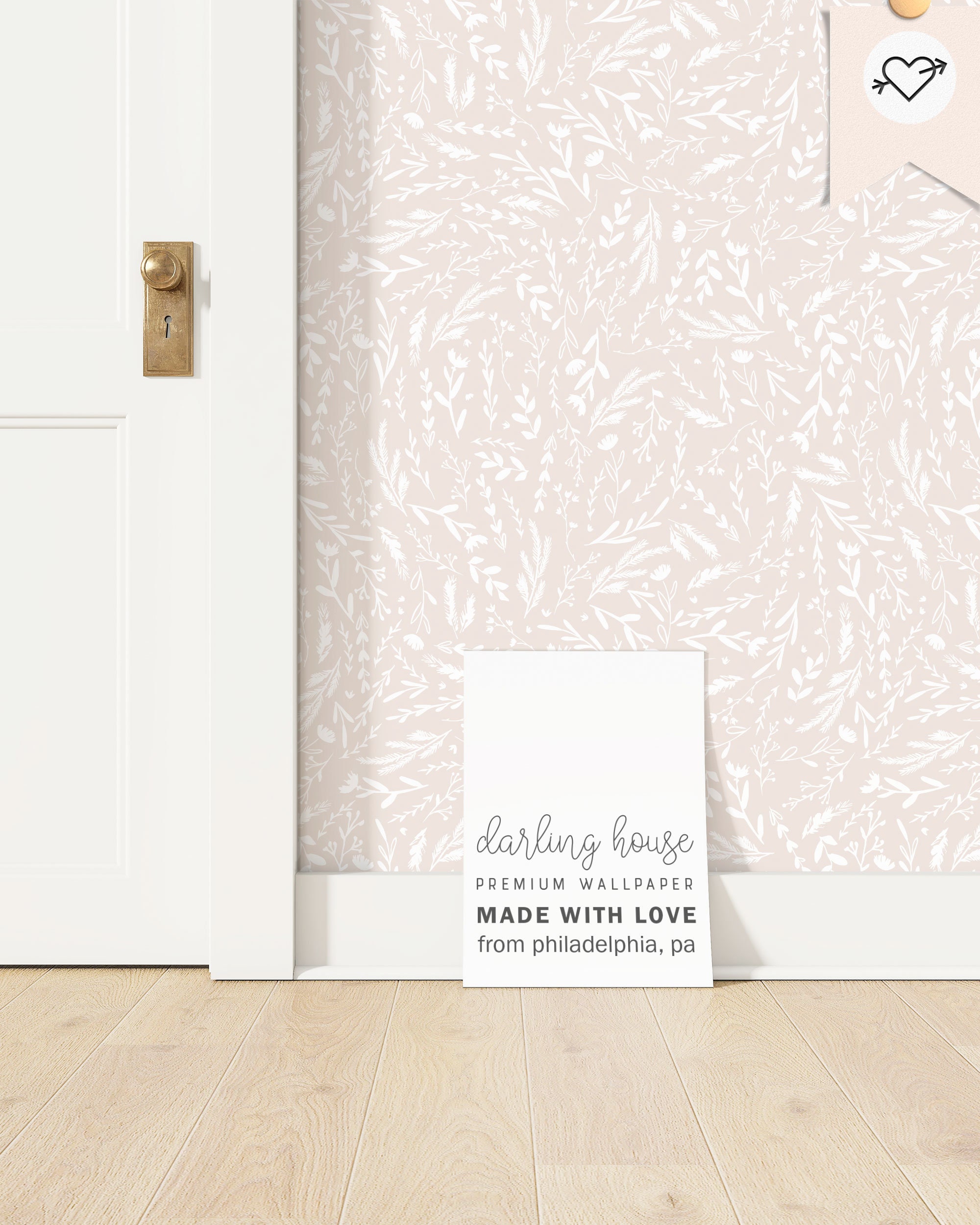 Boho Blush Pink Wildflower Wallpaper | Minimalist Floral Removable Peel Stick | Preppy Girls Bedroom Bathroom Nursery Wall Decor | BT019-B