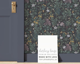 Moody Botanical Wallpaper | Peel and Stick, PrePasted, Unpasted | Gothic Dark Academia | BT032-COOL