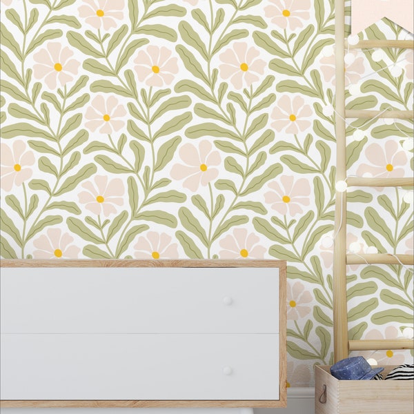 Small Pink Daisy Wallpaper | Removable Peel Stick | Preppy Retro Floral Bedroom Bathroom Nursery | 60s 70s Boho Botanical Mural | FL074_6