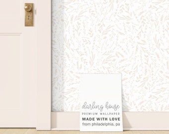Blush Pink Wildflower Wallpaper | Peel and Stick, PrePasted, Unpasted | Neutral Boho Botanical | BT019-WHTE