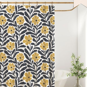 Boho Matisse Floral Shower Curtain & Bath Mat | Retro Daisy Botanical | Vintage 60s 70s Bathroom Accessories | Funky Maximalist Home Decor