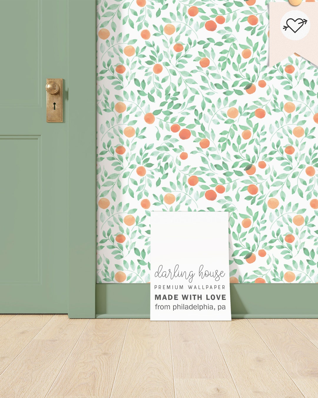 Orange Peach Leaf Watercolor Wallpaper | Premium Removable Peel Stick ...