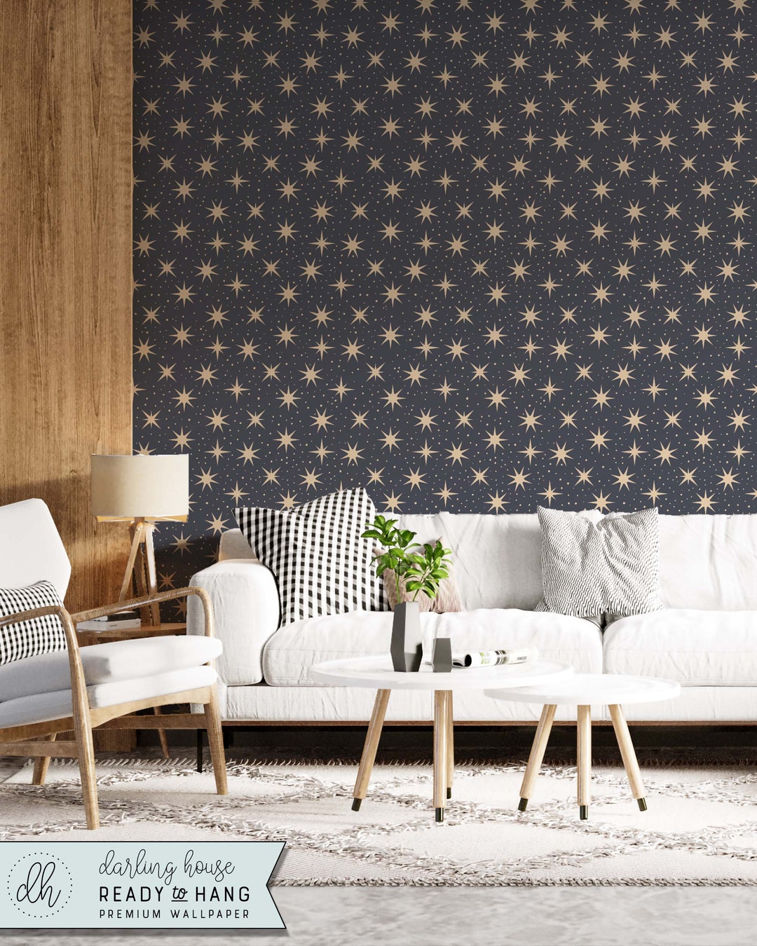 Dark Blue Geometric Star Wallpaper Premium Removable Peel Etsy