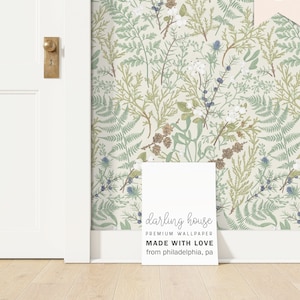 Vintage Botanical Apothecary Wallpaper | Removable Peel Stick | Sage Green Forest Mural | Boho Cottagecore Bedroom Bath Decor | BT022-CANV