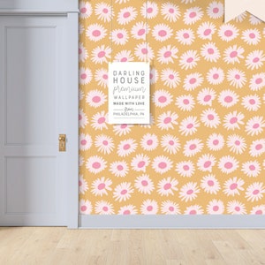 Retro Daisy Flower Wallpaper | Premium Removable Peel Stick | Boho 60s 70s Floral Bedroom Bathroom Nursery | Funky Colorful Decor | FL031