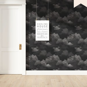 Cloudy Night Sky Black Wallpaper | Premium Removable Peel Stick | Bedroom Bathroom | Moody Gothic Dark Academia | Maximalist Decor | NA012