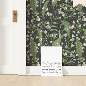Dark Botanical Floral Wallpaper | Premium Removable Peel Stick | Moody Vintage Emerald Green Mural | Bold Maximalist Wall Decor | BT013