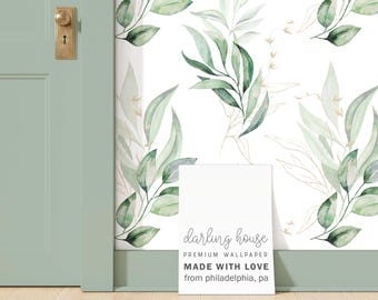 Eucalyptus Leaf Wallpaper | Peel and Stick, PrePasted, Unpasted | Green Japandi Botanical Mural | BT031