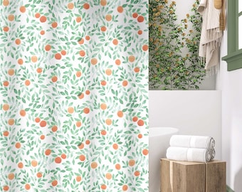 Citrus Fruit Shower Curtain | Boho Green Botanical | Watercolor Orange Peach Leaf | Tropical Vintage Bathroom | Colorful Maximalist  Decor