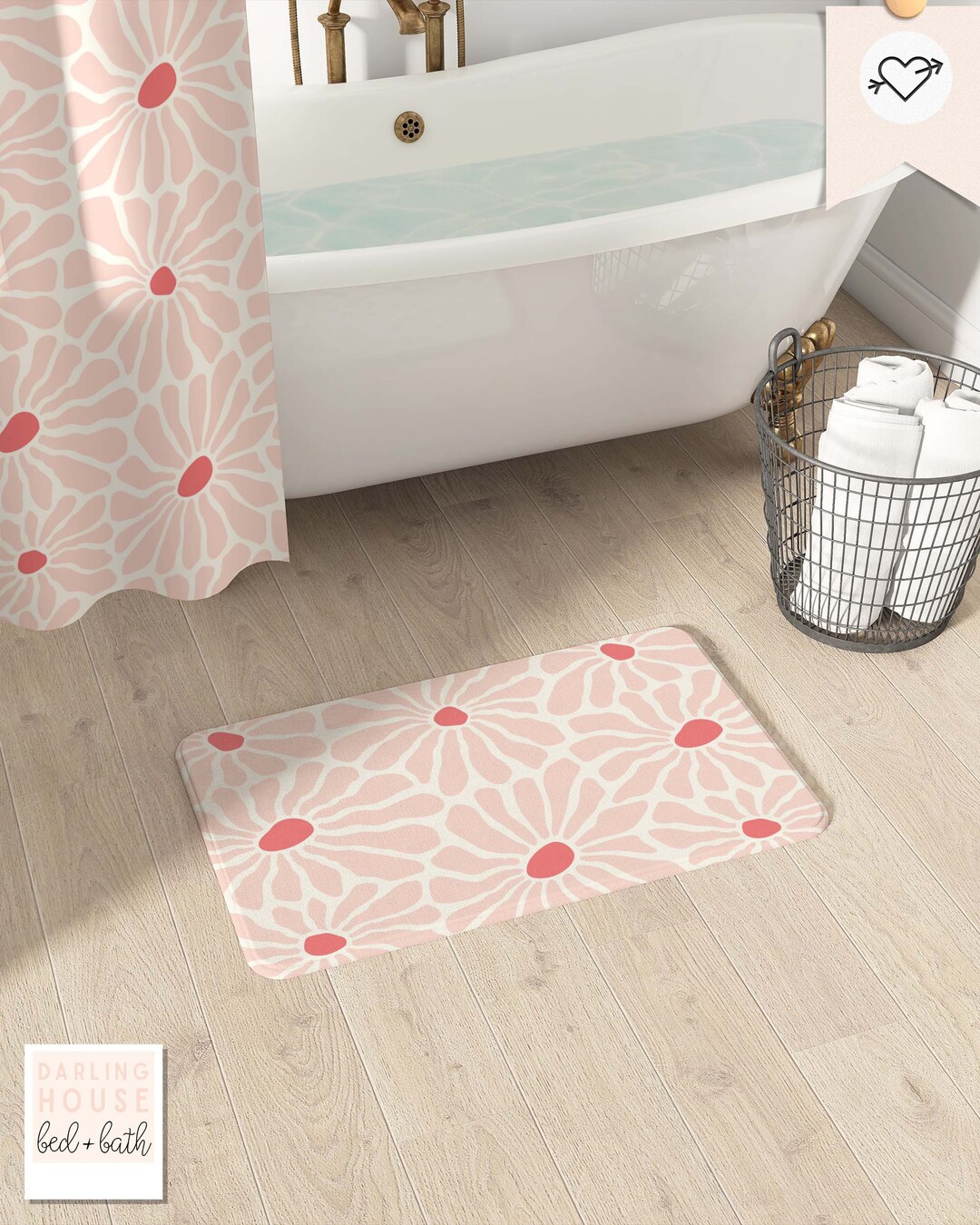 Pink Daisy Bath Mat Matching Shower Curtain Set Microfiber Etsy
