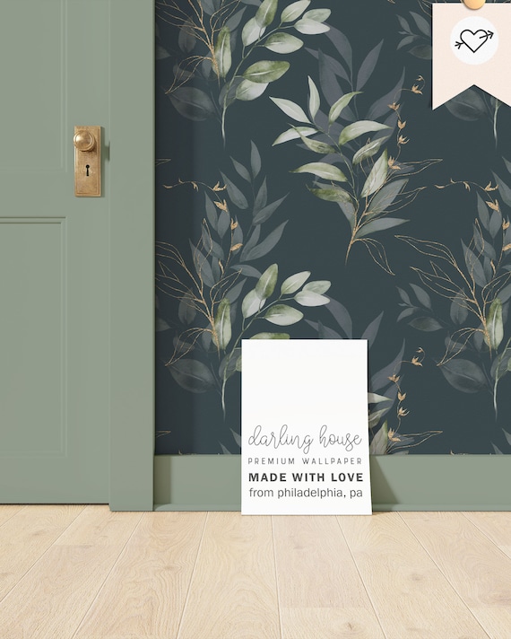 Moody Botanical Wallpaper | Peel and Stick, PrePasted, Unpasted | Dark Green Eucalyptus Leaf | BT030