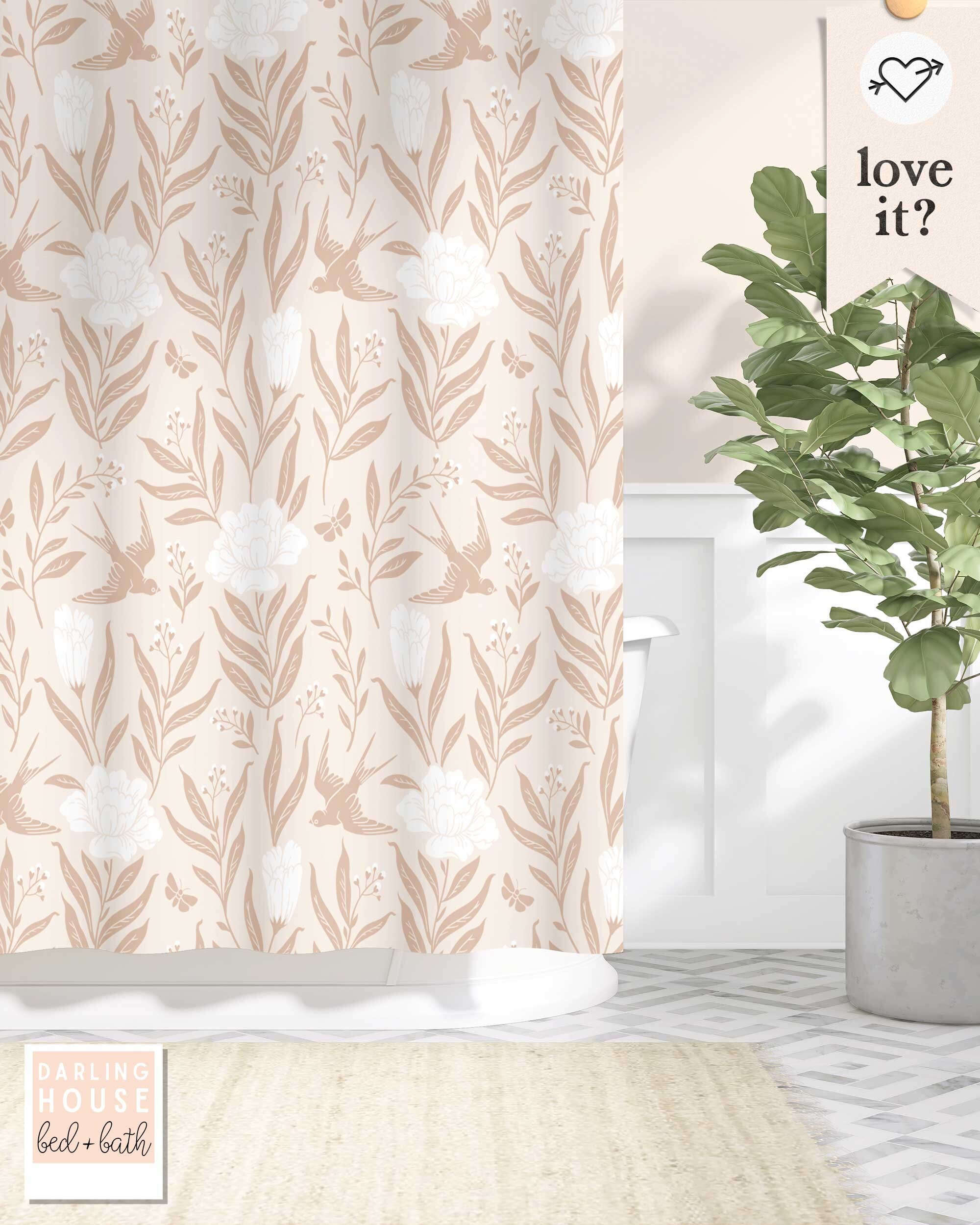 Blush Pink Shower Curtain Retro Scandinavian Folk Art Floral Etsy