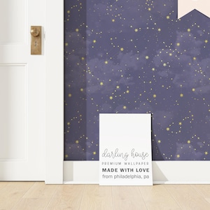 Celestial Night Sky Constellation Wallpaper | Premium Removable Peel Stick | Navy Blue Bedroom Bathroom Nursery | Dark Academia Decor |NA014