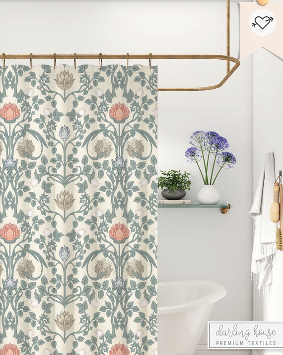 Rideau de douche vert sauge décor de salle de bain botanique