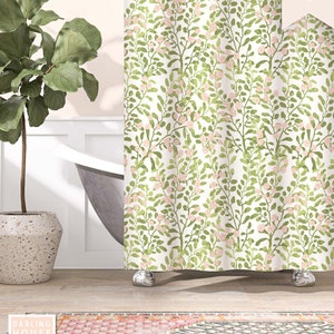 Sage Green Pink Wildflower Shower Curtain | Watercolor Botanical Bath Accessory | Colorful Cottagecore Bathroom | Whimsical Maximalist Decor