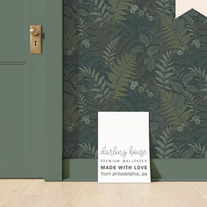Emerald Green Fern Leaf Wallpaper | Premium Peel and Stick | Moody Forest Apothecary Plants | Dark Academia Mural | Maximalist Decor | BT027