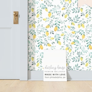 Yellow Lemon Citrus Fruit Wallpaper | Premium Removable Peel Stick | Bright Botanical Watercolor Mural | Colorful Maximalist Decor | BT010