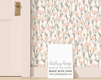 Blush Wildflower Wallpaper | Peel and Stick, PrePasted, Unpasted | Boho Coquette Cottagecore Floral | FL009-PINK
