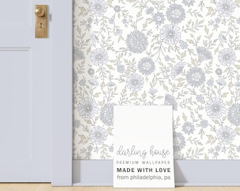 Prairie Floral Wallpaper | Peel and Stick, PrePasted, Unpasted | Coquette Cottagecore | FL010-BLUE
