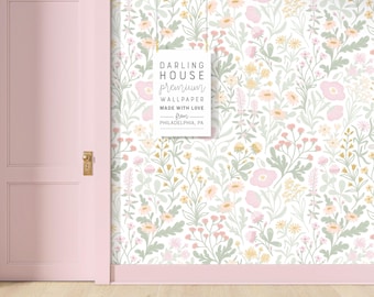 Large Pink Floral Wallpaper | Removable Peel Stick, PrePasted, Unpasted | Wildflower Coquette Cottagecore | FL097-ROSE