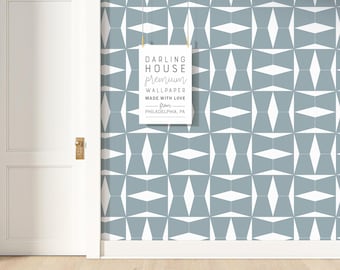 Blue Geometric Wallpaper | Peel and Stick, PrePasted, Unpasted | Coastal Midcentury Modern | GE002-BLUE