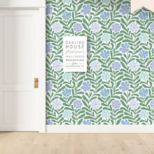 Small Blue Daisy Floral Wallpaper | Premium Removable Peel Stick | Colorful Matisse Botanical | Bedroom Bathroom Nursery Wall Decor |FL074-G