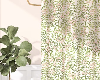 Cortina de ducha floral verde primavera y rosa / Decoración de baño estilo cottagecore
