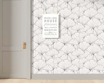 Black and White Ginko Leaf Wallpaper | Peel and Stick, PrePasted, Unpasted | Minimalist Neutral | BT037-GRAY