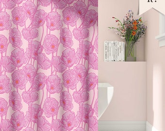 Hot Pink Floral Shower Curtain | Bright Colorful Poppy Flower