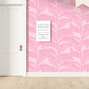 Hot Pink Tropical Banana Leaf Wallpaper | Removable Peel Stick | Colorful Bright Botanical Mural | Funky 70s Maximalist Decor | BT015-P