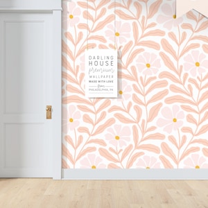 Large Blush Pink Daisy Floral Wallpaper | Removable Peel Stick | Bright Colorful Bedroom Bathroom Nursery | Funky Maximalist Decor | FL075-P