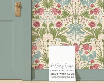 William Morris Lily Wallpaper | Peel and Stick, PrePasted, Unpasted | Art Nouveau Victorian Floral | BT006-MULT