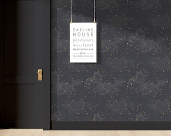 Starry Constellation Black Wallpaper | Premium Removable Peel Stick | Magical Bedroom Bathroom Nursery | Moody Dark Academia Decor | NA014-B