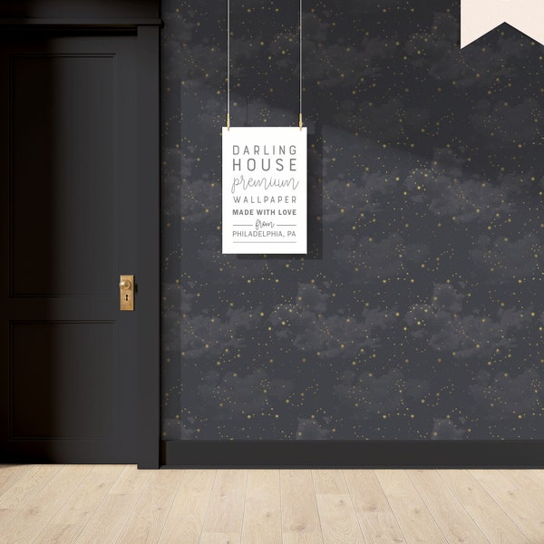 Starry Constellation Black Wallpaper | Premium Removable Peel Stick | Magical Bedroom Bathroom Nursery | Moody Dark Academia Decor | NA014B