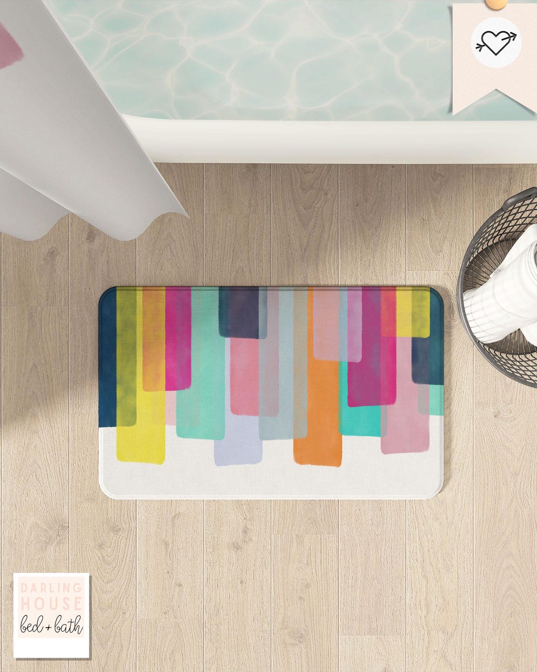 Rainbow Striped Bath Mat | Colorful Bathroom Decor | Matching Shower Curtain Option - LG Bathmat 34" x 21"
