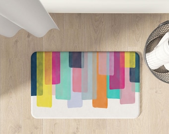 Rainbow Striped Bath Mat | Colorful Bathroom Decor | Matching Shower Curtain Option