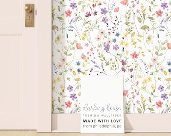 Colorful Floral Wallpaper | Peel and Stick, PrePasted, Unpasted | Whimsical Cottagecore | FL001