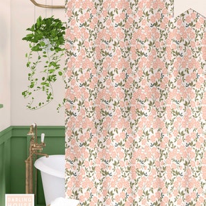 Blush Pink Floral Shower Curtain | Vintage Liberty Ditsy | Sage Green Botanical | Bohemian Bathroom Decor | Preppy Cottagecore Farmhouse